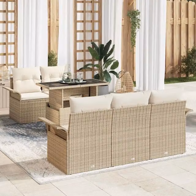 Set Divano da Giardino Moderno vidaXL in Polyrattan e Legno di Acacia Beige 6 Pezzi – 1