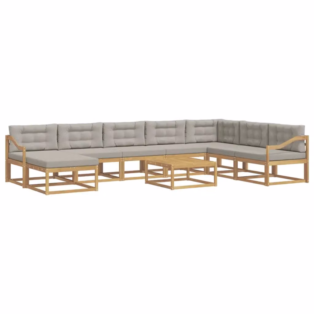 Set di divani da esterno moderno vidaXL in legno di acacia con cuscini e tavolino, Bianco e Grigio – 2