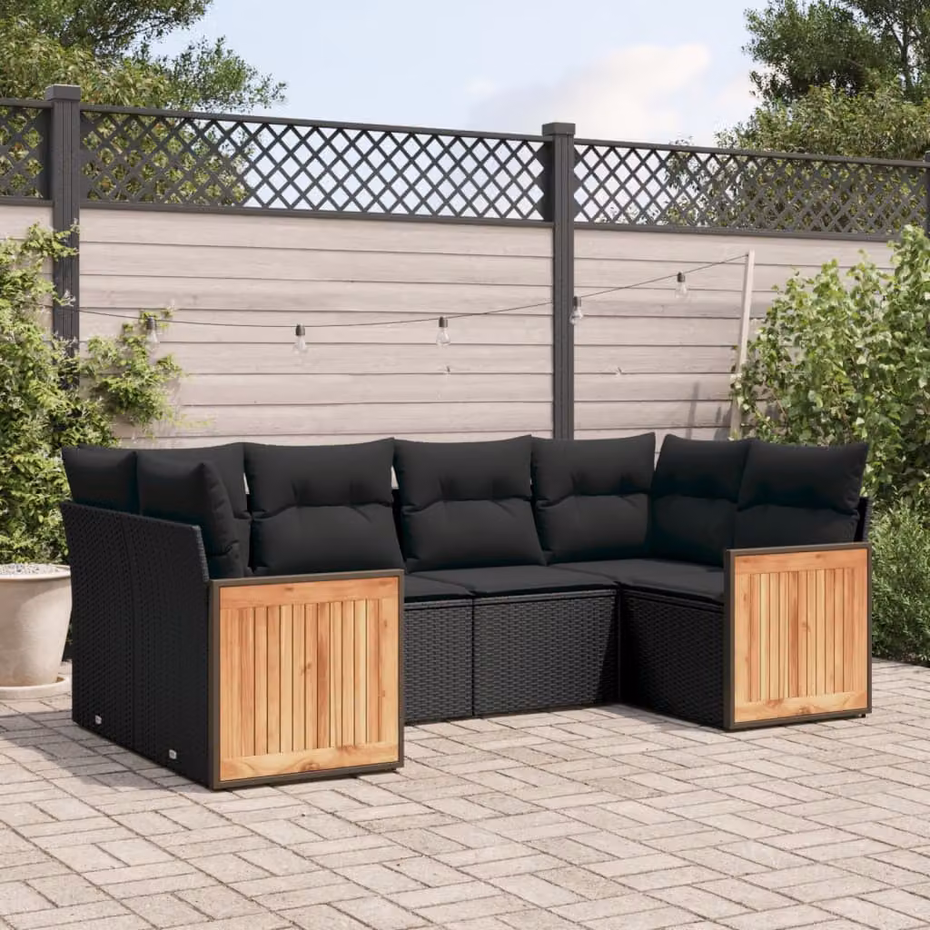 Set Divano da Giardino a L vidaXL 6 pz in Polyrattan Nero con Cuscini Imbottiti e Rivestimenti Rimovibili – 1