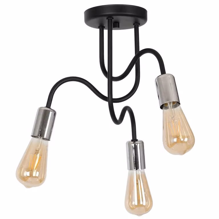 Lampada da soffitto industriale nero cromo Dow 3xE27 15W Luminex