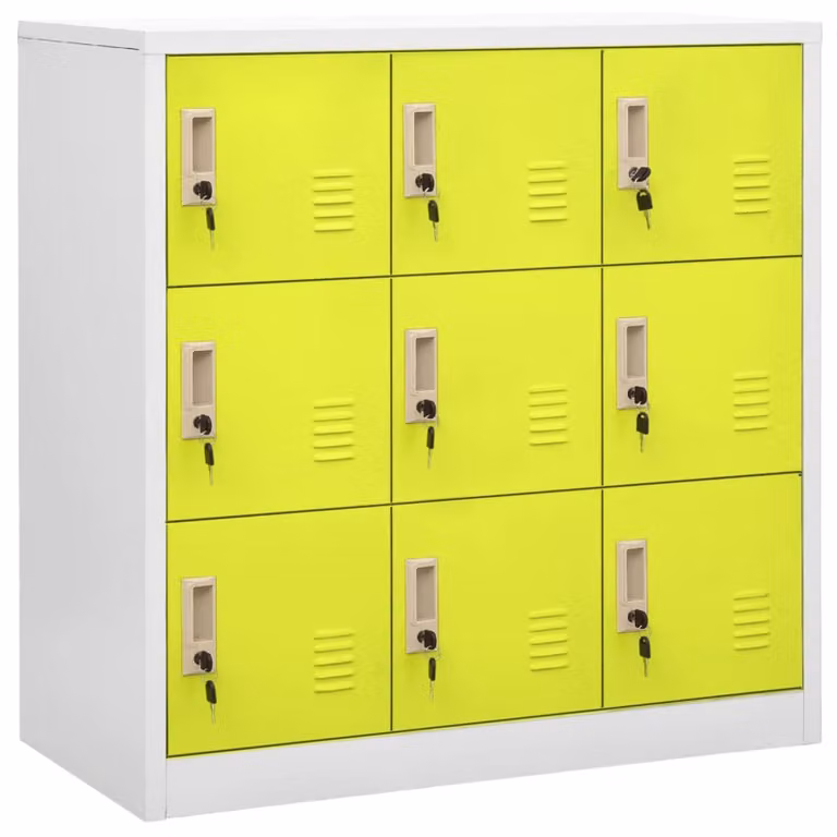 Set di armadietti con serratura, 2 pezzi, grigio chiaro e verde - con 9 ante e serratura - 90x45x92,5 cm - acciaio - per ufficio e scuola