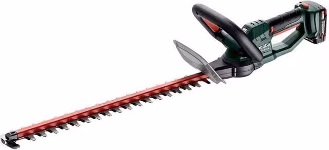 Metabo HS 18 LTX 55 Tagliasiepi a batteria 18 V con lama doppia da 55 cm, 2 batterie da 2 Ah e caricabatterie rapido, Nero Verde Rosso