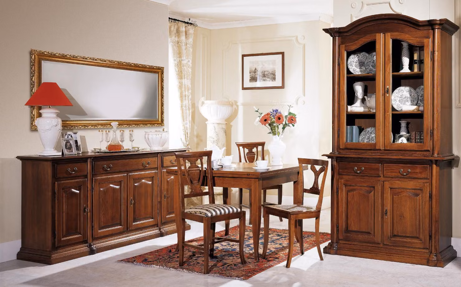 Design Esszimmer Set Garnitur 6tlg Holz Möbel 4x Stuhl Tisch Vitrine Gruppe