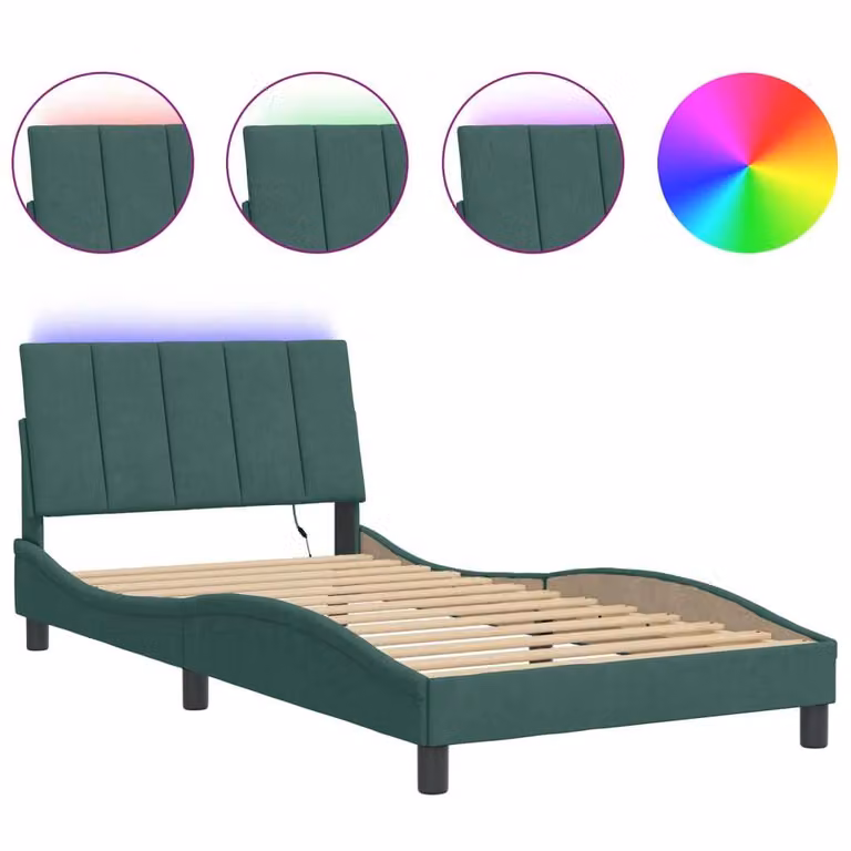 Giroletto con LED senza Materasso Hanko Verde Scuro 100x200 cm in Velluto