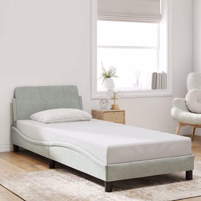 Struttura letto moderna vidaXL Dover in velluto grigio, dimensioni 90x190 cm