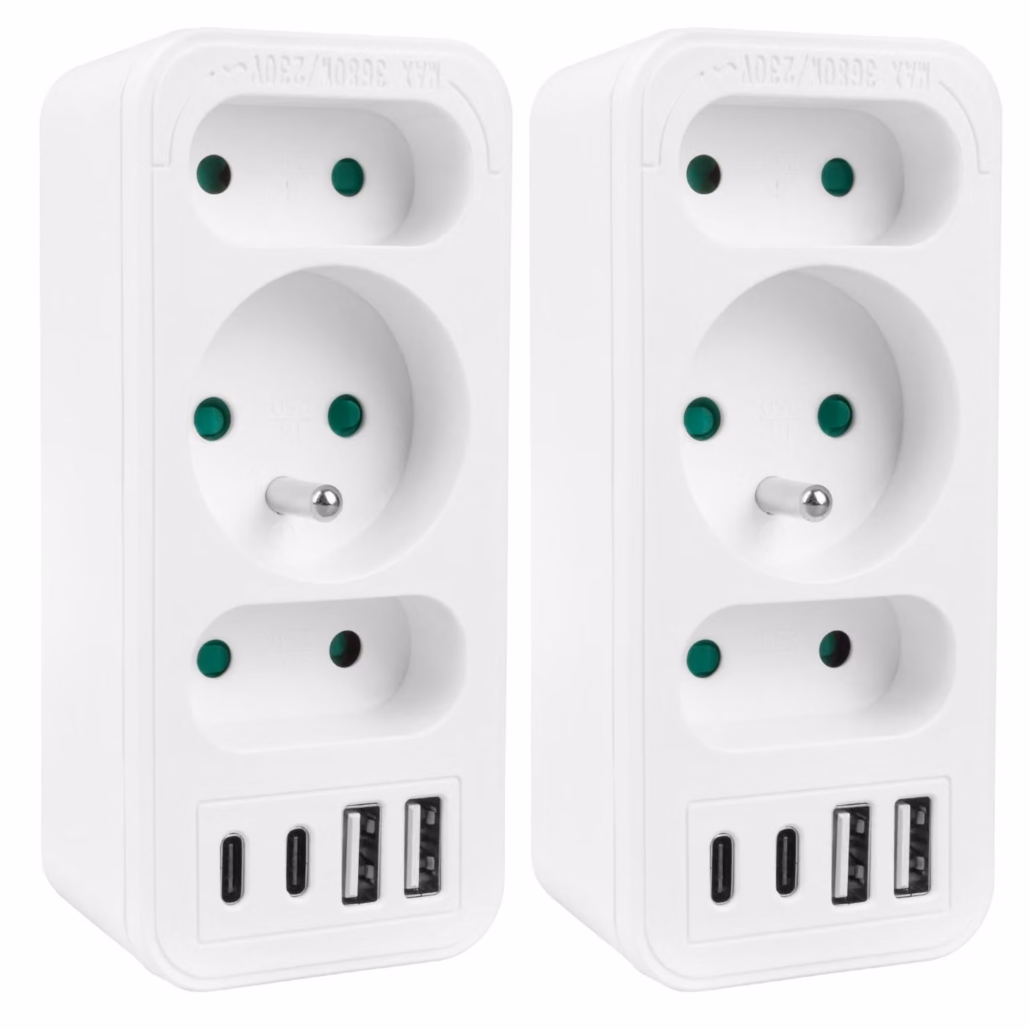 Connessione di alimentazione x3 + 4xUSB Distributore Maclean a 3 prese 2xUSB A 2xUSB C PD 20W 1x16A + 2x6A MCE248 F/W 2 pezzi