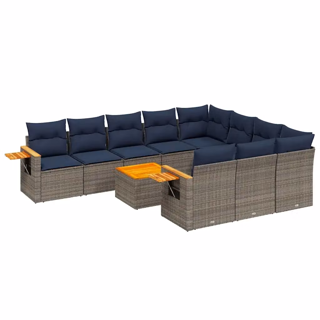 vidaXL Set Divani da Giardino 11 pz in Polyrattan Grigio con Cuscini e Tavolino da Esterno – 2