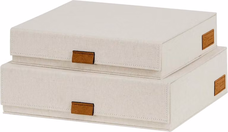 Set di 2 scatole con coperchio, color beige, per il soggiorno