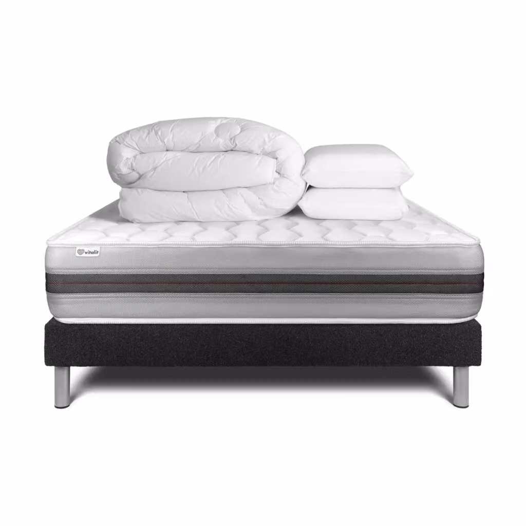 Kit letto completo Vitalspring Recover con materasso a molle pocket, box spring con doghe, 2 guanciali e piumino, colore bianco, L/P: 200 x 200 cm – 2