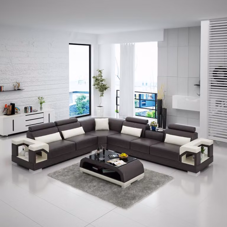 Ledersofa Sofa Couch Polster Wohnlandschaft Designer Ledersofa L-Form Garnitur