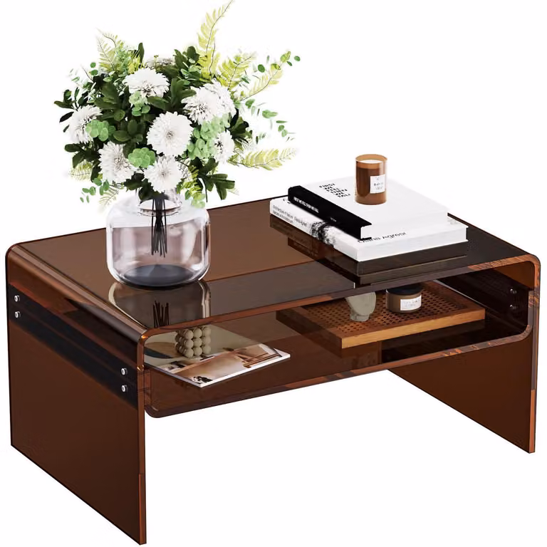 Tavolino da divano in acrilico trasparente, dimensioni 80 x 50 x 38 cm, colore marrone scuro