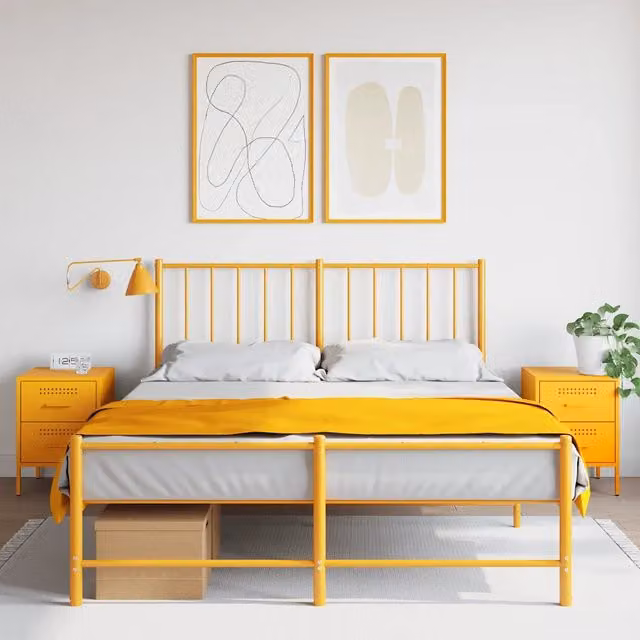 Set di 2 comodini Design Mania in metallo giallo senape opaco L/P/H: 36 x 39 x 50,5 cm