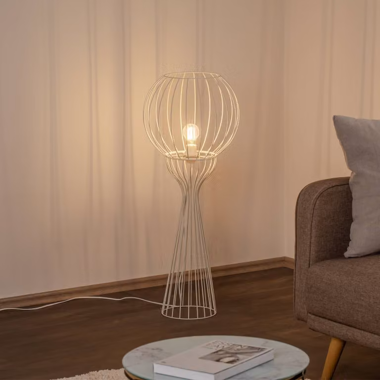 Lampada da terra Mercure HELAM, Crema / Ambra, Soggiorno / Sala da pranzo, Metallo, Lampada da terra