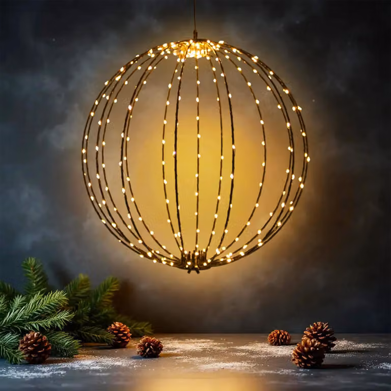 Sfera luminosa a sospensione per esterni 40 cm con timer e spina di rete - 240 LED - Luce decorativa da giardino extra bianca calda illuminata a filo