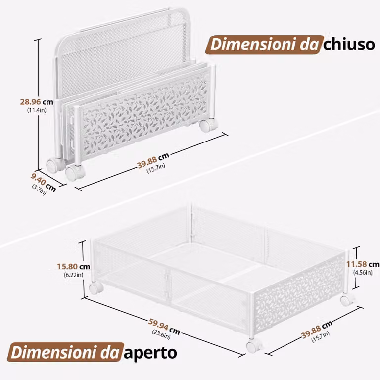 Contenitore in metallo per riporre oggetti sotto il letto, con ruote, dimensioni 59,6 cm, ideale per scarpe e giocattoli