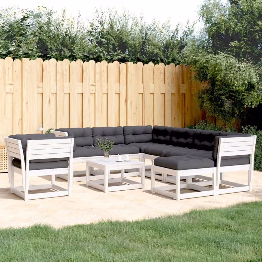 Maison Exclusive - Set Salotto Giardino 8pz con Cuscini Bianco Legno Massello Pino
