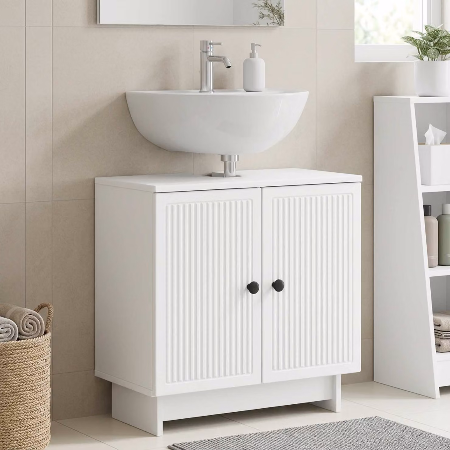 Armadio per lavabo da bagno vidaXL UTRECHT bianco moderno con ante a battente L/P/H: 59,5 x 31,5 x 59 cm