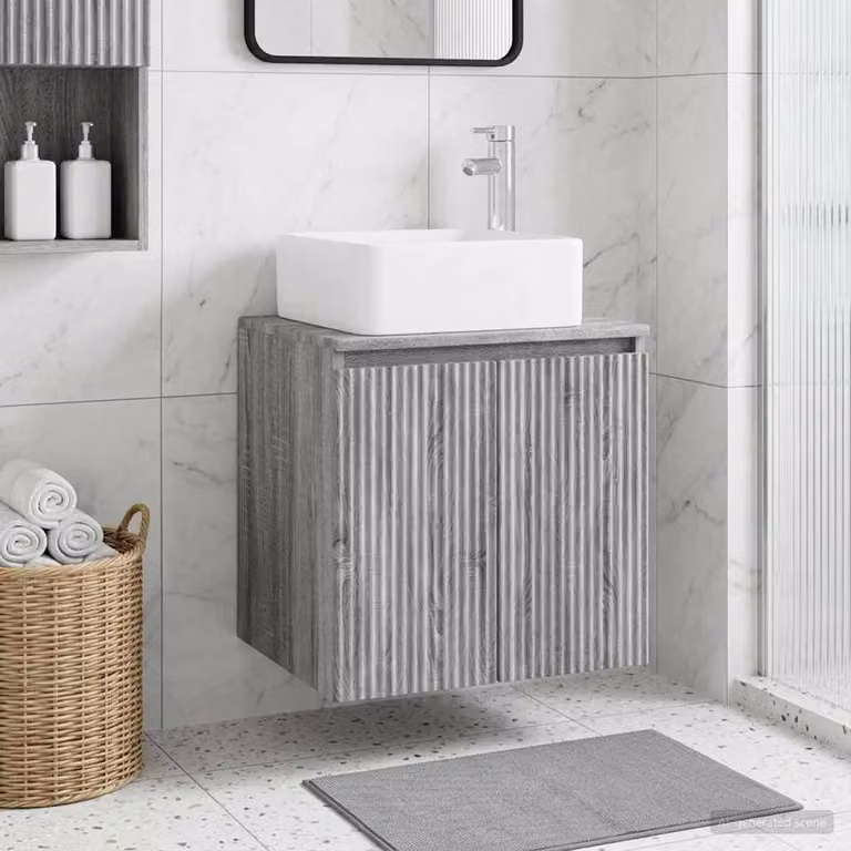 Lavabo da parete moderno vidaXL in stile Sonoma grigio L: 53 cm, P: 35 cm, H: 63 cm