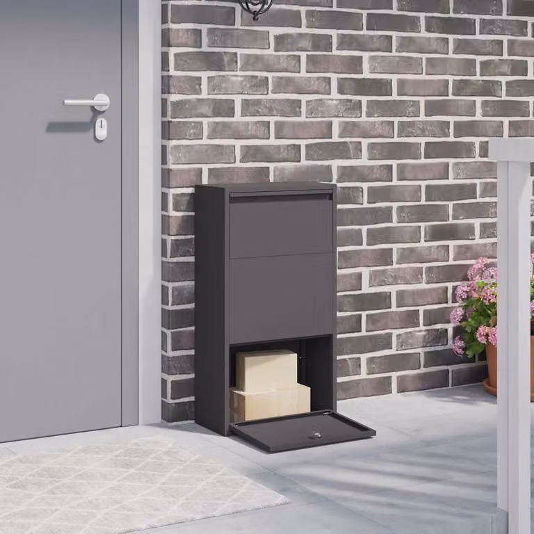 Cassetta per pacchi con porta vidaXL in acciaio, Nero, L 44 cm x P 22 cm x H 82 cm