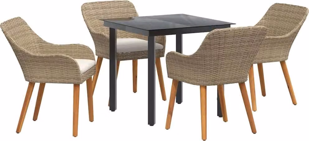 Set da Pranzo per Giardino con cuscino 5 pcs Beige polyrattan