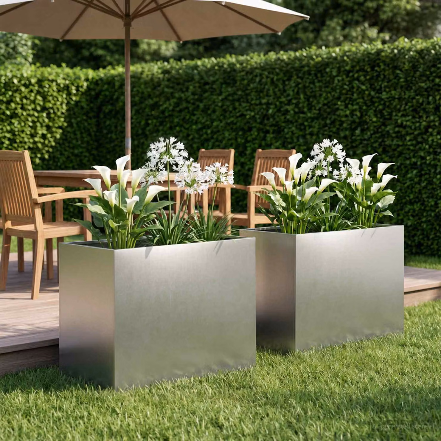 Set di 2 vasi da giardino vidaXL in acciaio inox color argento L: 60 cm, P: 40 cm, H: 50 cm