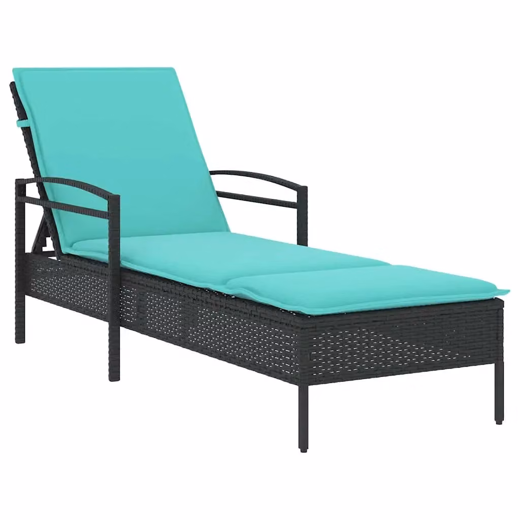 Lettino prendisole vidaXL in polyrattan con cuscino turchese e nero, L/P/H: 200 x 63 x 81 cm – 2