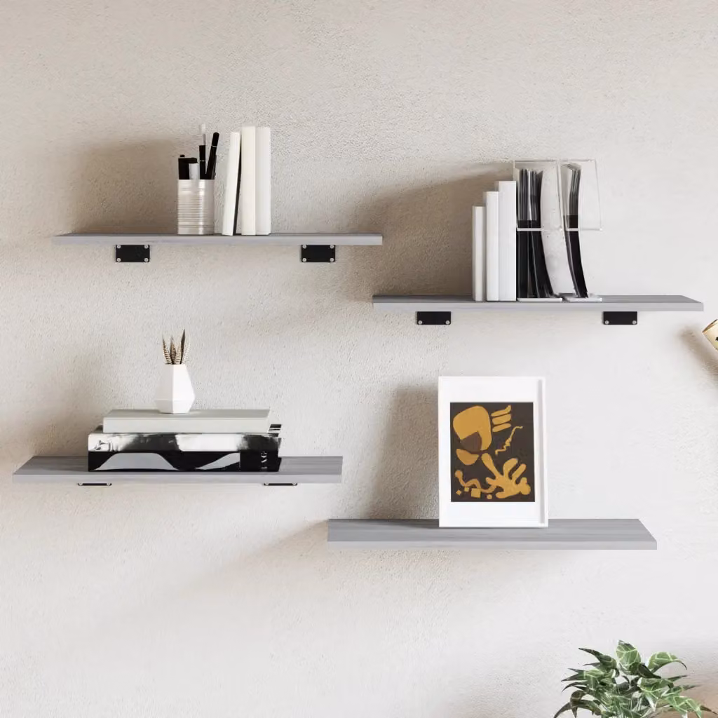 Set di 4 mensole da parete vidaXL in legno multistrato e MDF, colore grigio, L 60 cm x P 30 cm x H 1,5 cm