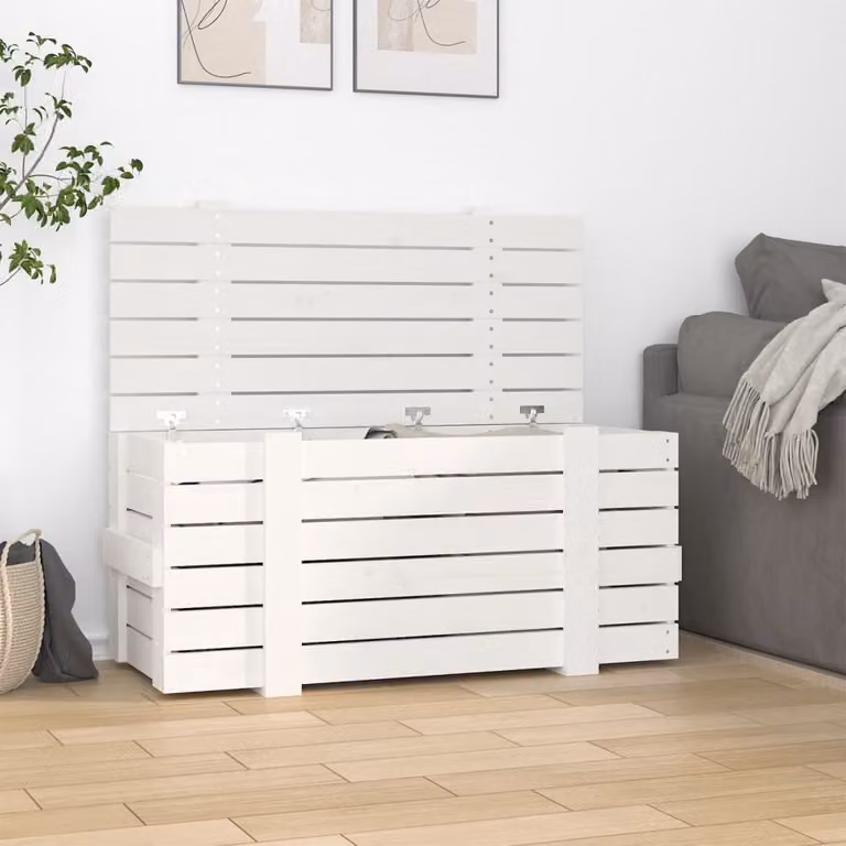 Contenitore Portaoggetti vidaXL in Legno di Pino Massello Bianco L: 91 cm, P: 40,5 cm, H: 42 cm