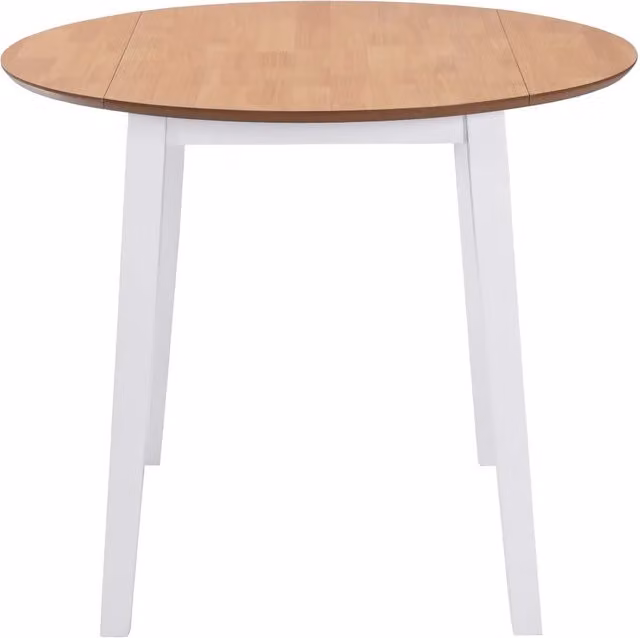 Tavolo da pranzo rotondo con ali estensibili in MDF bianco e legno di caucciù in stile scandinavo, H: 75 cm, L: 90 cm, P: 90 cm