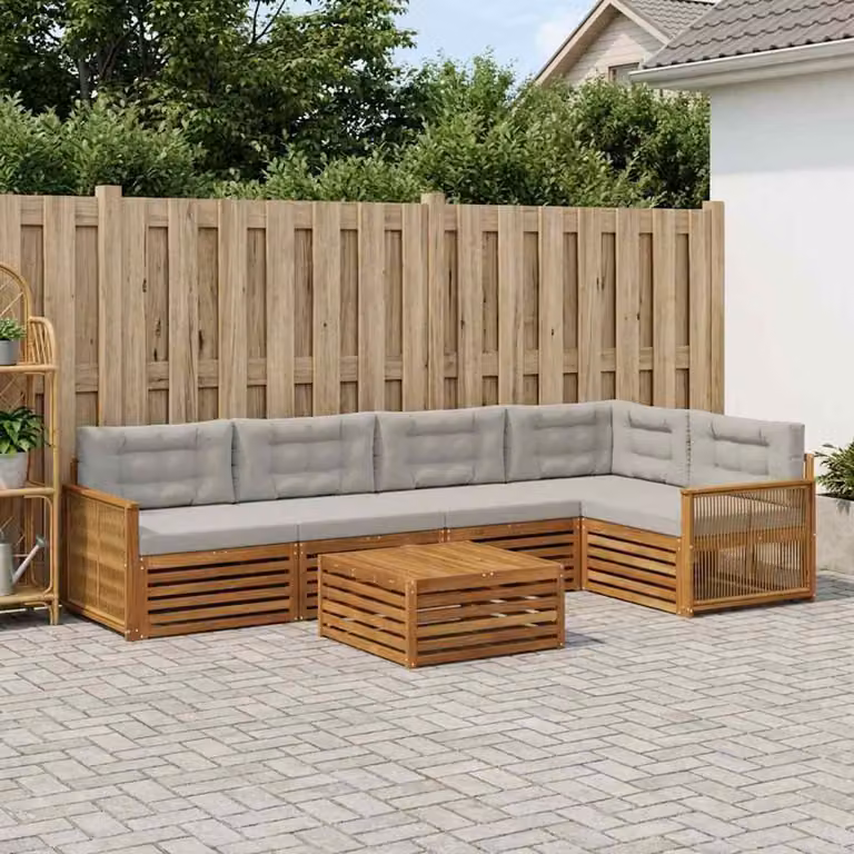 Set di divani da esterno vidaXL 6 pz in legno di acacia con cuscini grigi e marroni