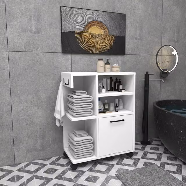 Armadio Multiuso DMORA con 1 Anta e 5 Ripiani, Bianco, L: 81 cm, H: 60 cm