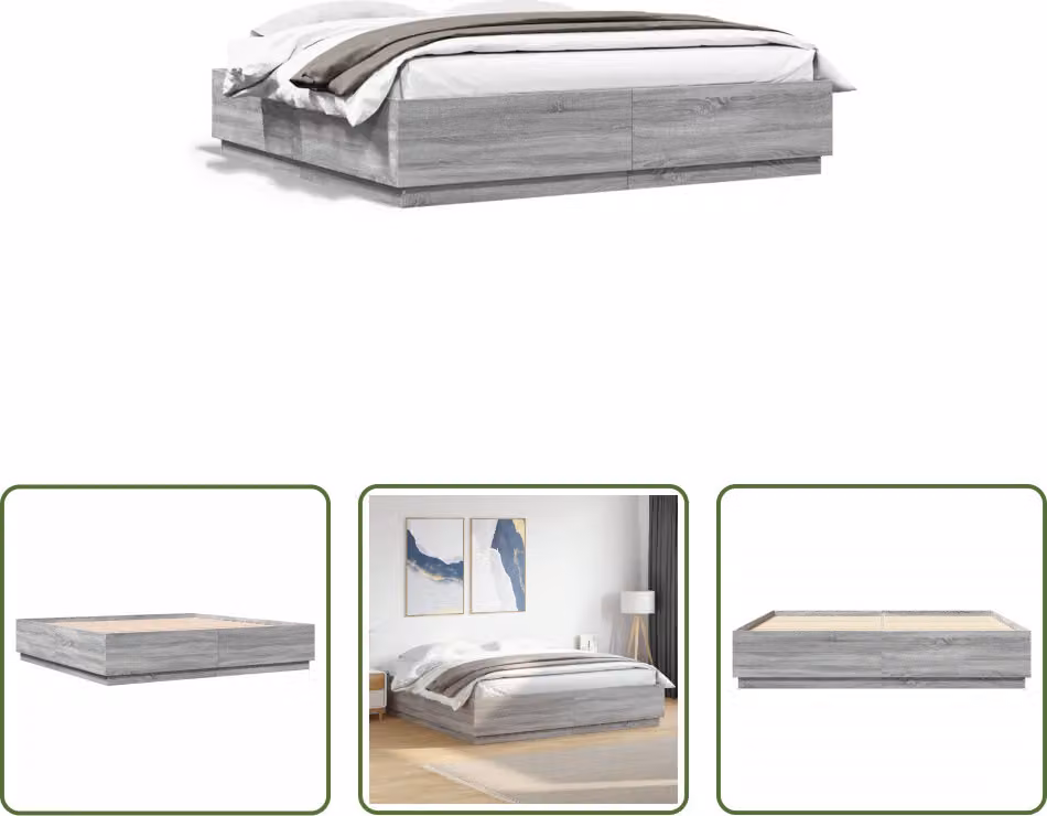 The Living Store Struttura letto grigio Sonoma 200x200 cm in materiale ligneo