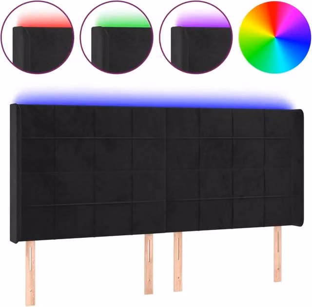 Testiera | Testata a LED Nera 163x16x118/128 cm in Velluto