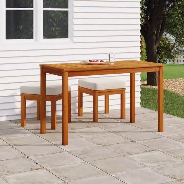 Set da pranzo da giardino vidaXL in legno di acacia con 3 pezzi e cuscini beige e marroni