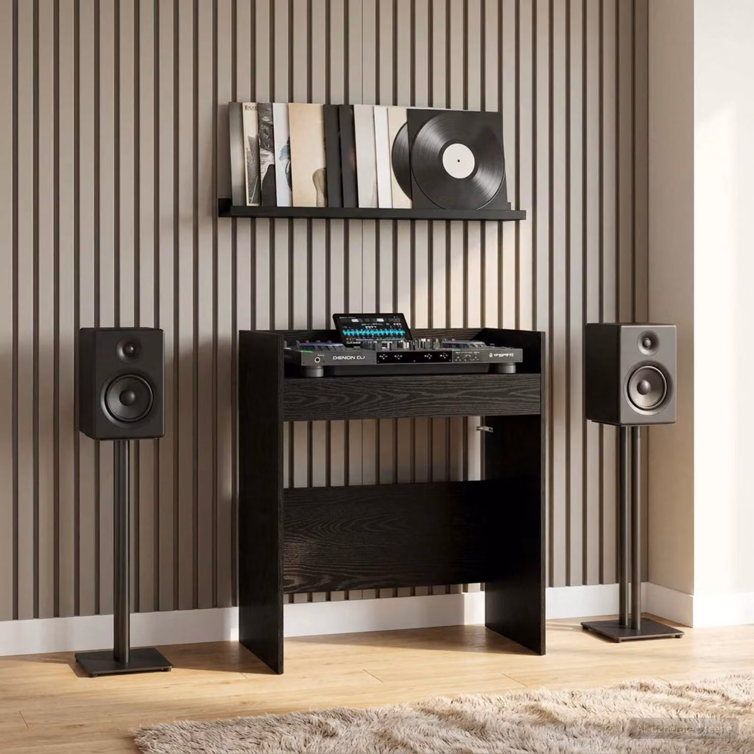 vidaXL Tavolo DJ Moderno in Legno Rovere e Nero L: 102 cm, P: 45 cm, H: 102 cm