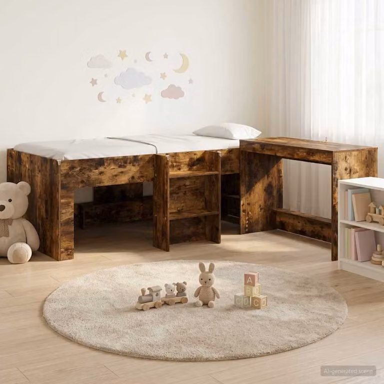 Letto alto per bambini con scrivania vidaXL, colore marrone, L/P/H: 203 x 90 x 179,5 cm