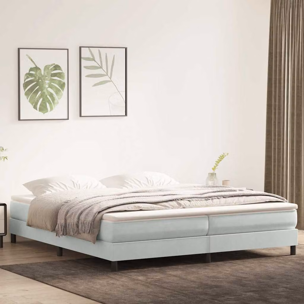 Letto a molle vidaXL in velluto grigio chiaro senza materasso L/P/H: 200 x 220 x 25 cm