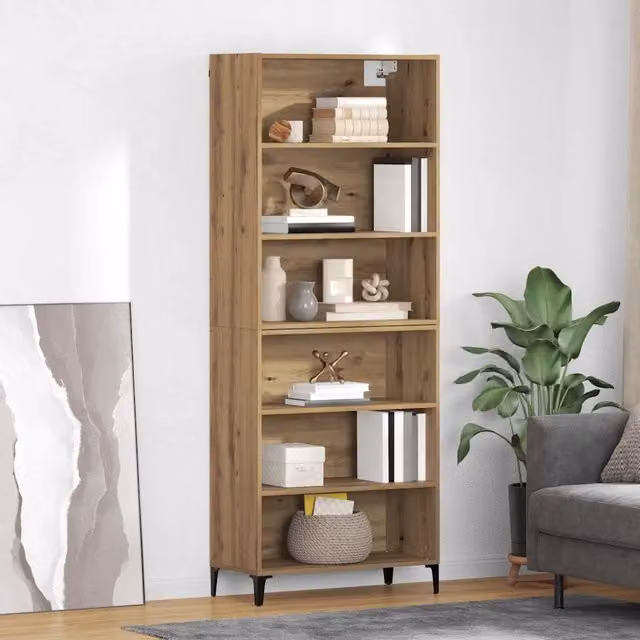 Credenza moderna vidaXL in legno e metallo color rovere marrone L: 69,5 cm, P: 34 cm, H: 180 cm – 1