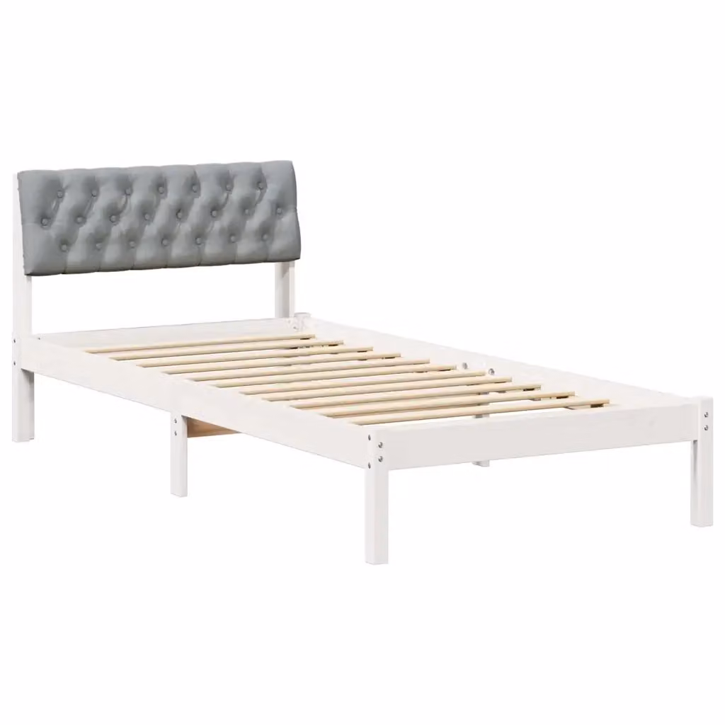 Struttura del letto moderna vidaXL in legno di pino e tessuto, bianco e grigio, 90 x 200 cm – 2