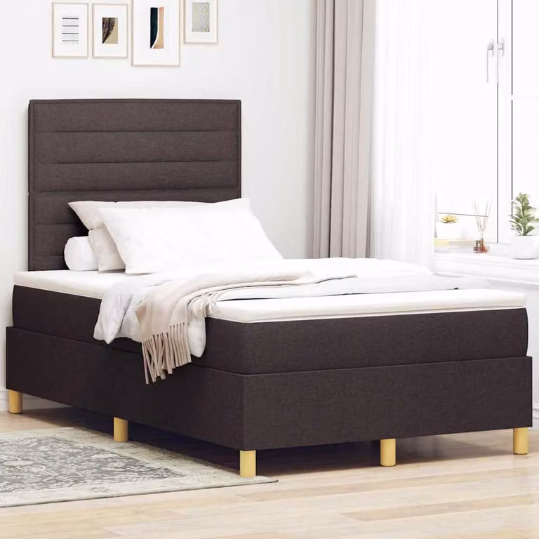 Maison Exclusive - Letto con boxspring e testiera in tessuto, color marrone scuro, dimensioni 120 x 190 cm