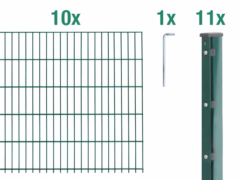 Alberts 678999: Recinzione a pannelli doppi, set completo da 22 elementi, rivestita in plastica, colore verde, altezza 163 cm, lunghezza 25 metri
