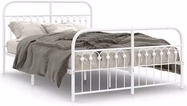 Letto matrimoniale in metallo bianco con testiera e pediera, design classico, L: 142 cm, P: 196 cm, H: 100 cm