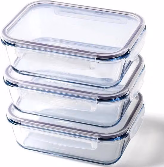 Contenitori di Cibo in Vetro Extra Grandi, 1520 ml, BPA Libero, Strettamente Sigillati, Coperchio Inerte, Contenitore in Vetro con Coperchio, Resistente a Forno, Congelatore e Lavastoviglie, 3 pezzi