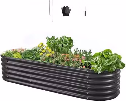 VEVOR Fioriera Rialzata da Giardino Ovale in Acciaio Zincato, Grande Aiuola per Orto e Giardino Ornamentale, Grigio Scuro, L: 200 cm, P: 60 cm, H: 42 cm