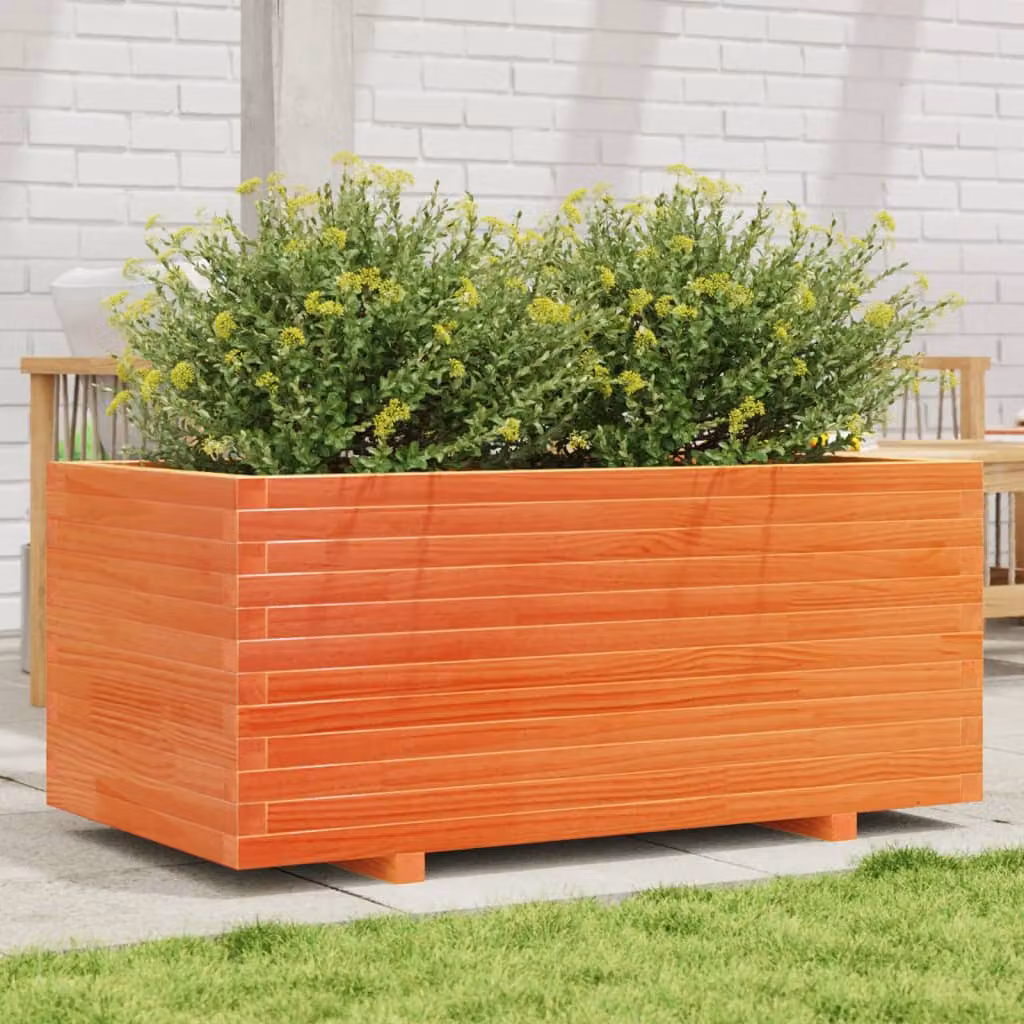 Fioriera da giardino vidaXL in legno massello di pino, colore marrone, L 110 cm x P 60 cm x H 49,5 cm – 1