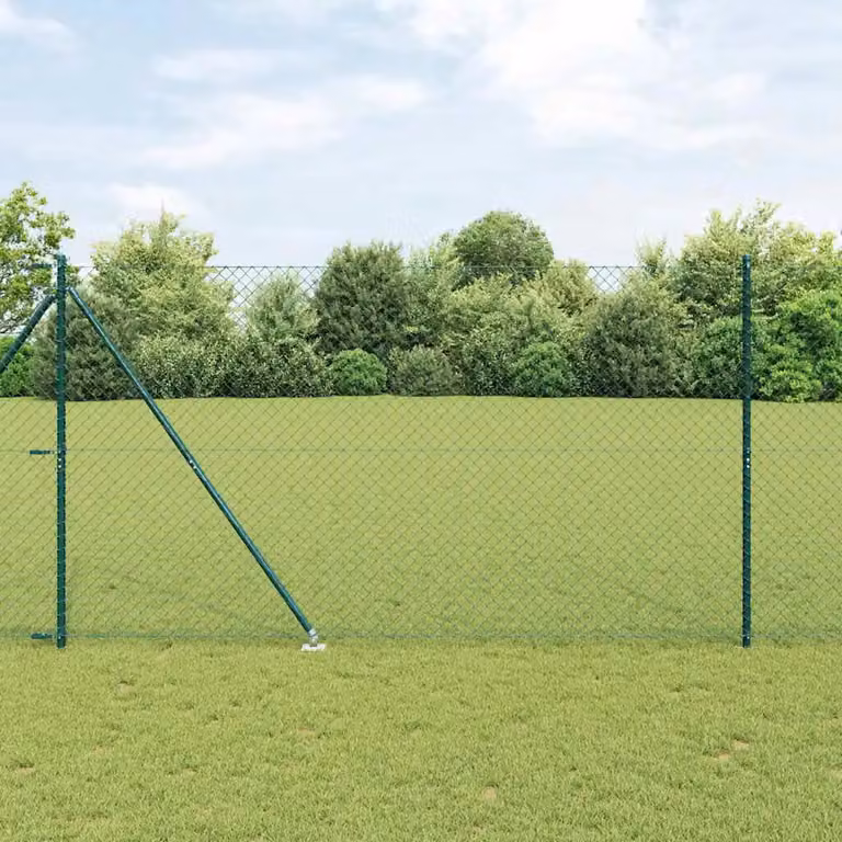 vidaXL Recinzione a maglie in acciaio rivestita in PVC verde con pali per installazione nel terreno, L: 25 m, H: 1,5 m