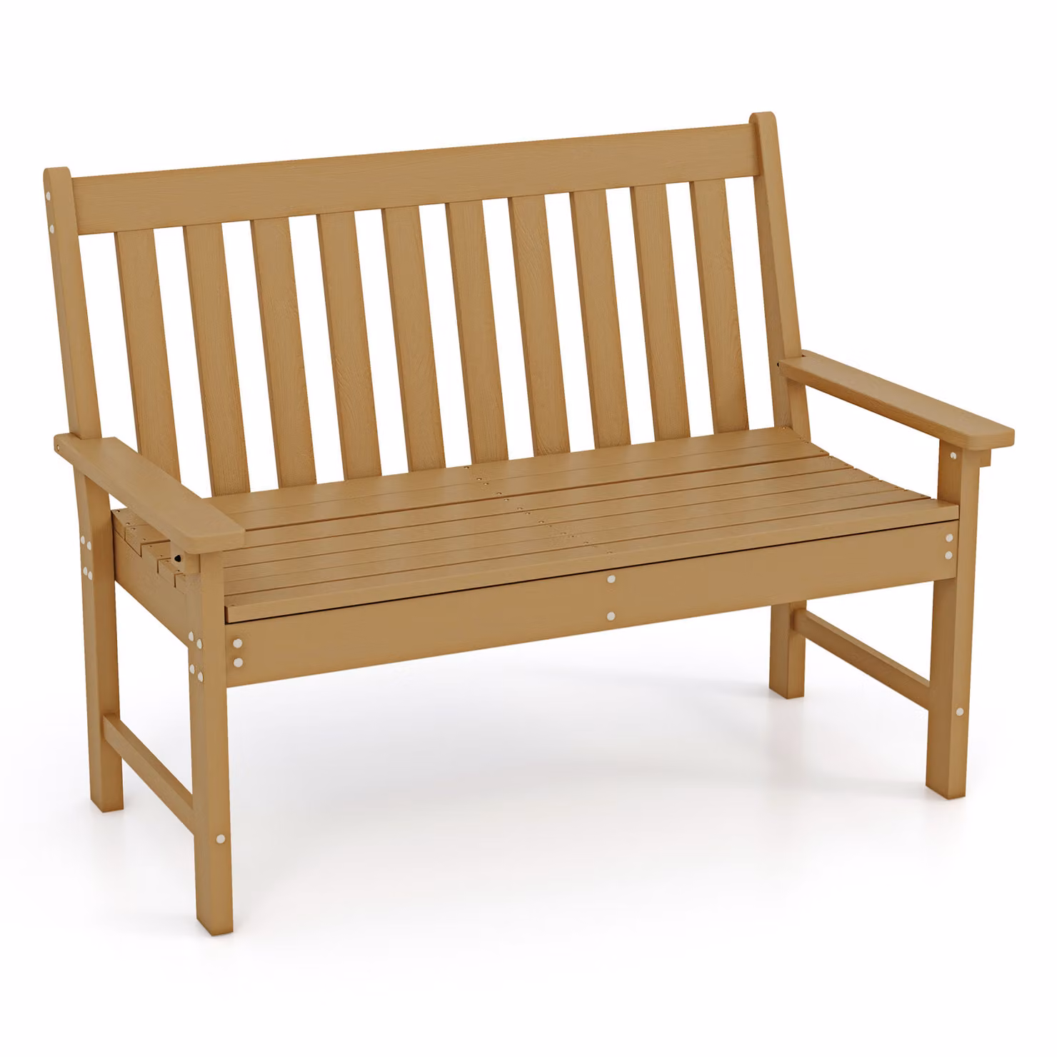Panchina da giardino COSTWAY panca HDPE resistente alle intemperie, panca da parco per 2-3 posti, vasca da balcone fino a 320kg caricabile, panca da patio 132 x 65 x 91 cm teak