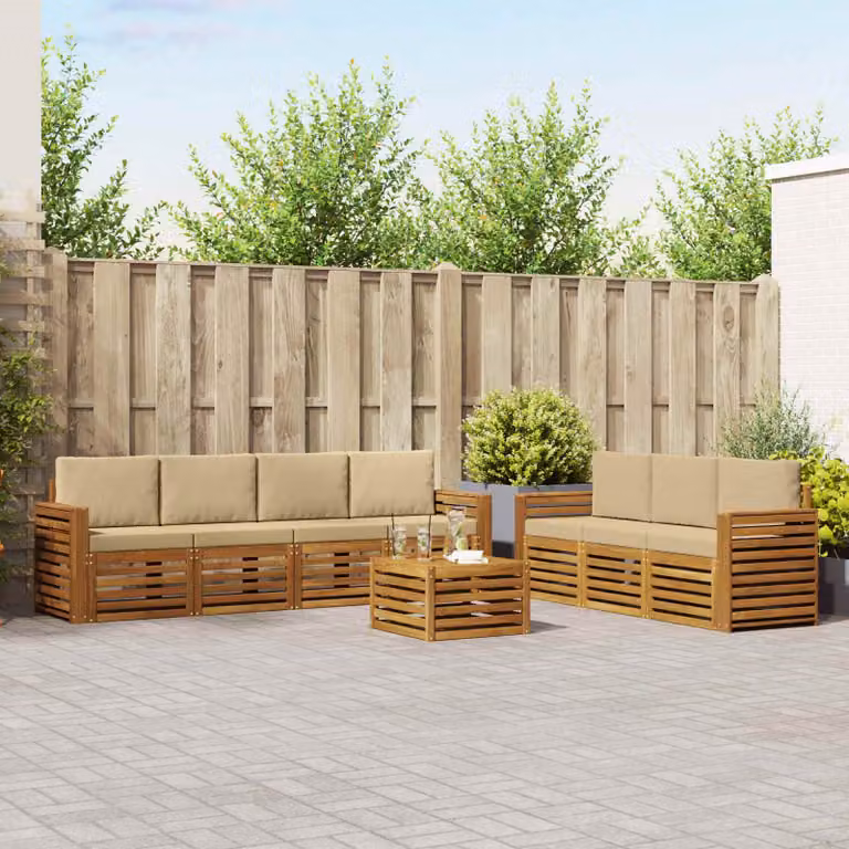Set da giardino vidaXL composto da 8 pezzi in legno di acacia massello con divani e tavolino da caffè, colore beige e marrone