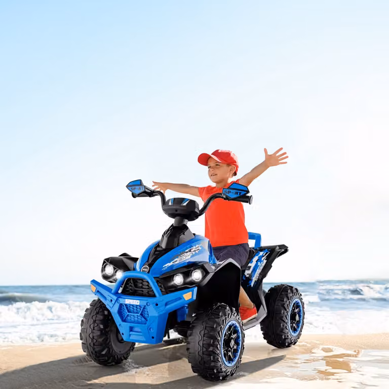 Quad elettrico Costway 12V con luci LED e musica, veicolo giocattolo per bambini blu