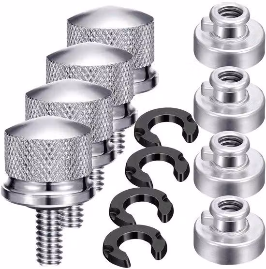 Set di fissaggio per sella moto - Set di viti per sella - Alluminio e metallo - Diametro vite 1/4"-20 - Argento